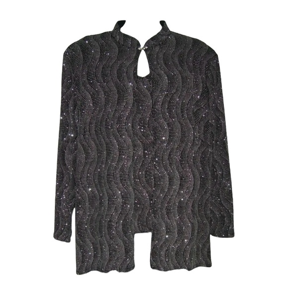 Vintage 90s Onyx Nite By Wendye Chaitin Blouse Cardigan Jewel Plus Mob Wife Jazz - Picture 14 of 14